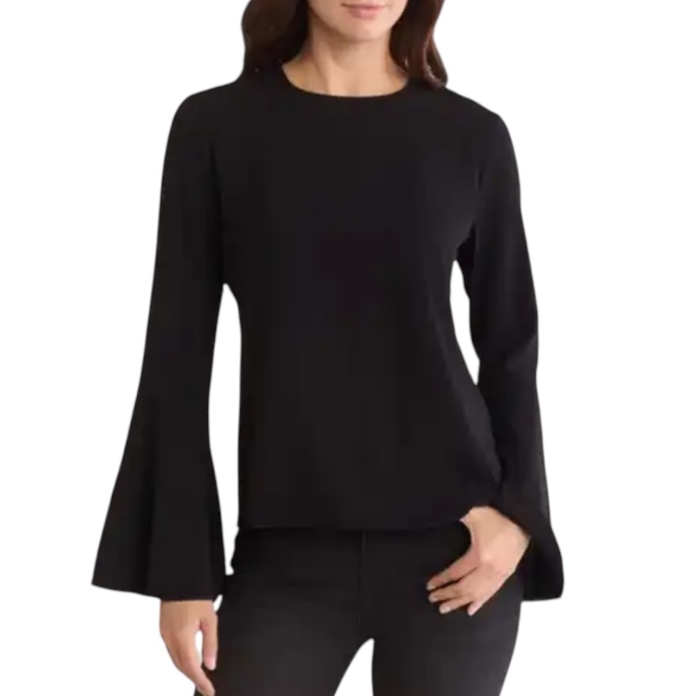 FRAME Black Flared Sleeve Blouse Crepe Feminine Top Size S Designer Chic